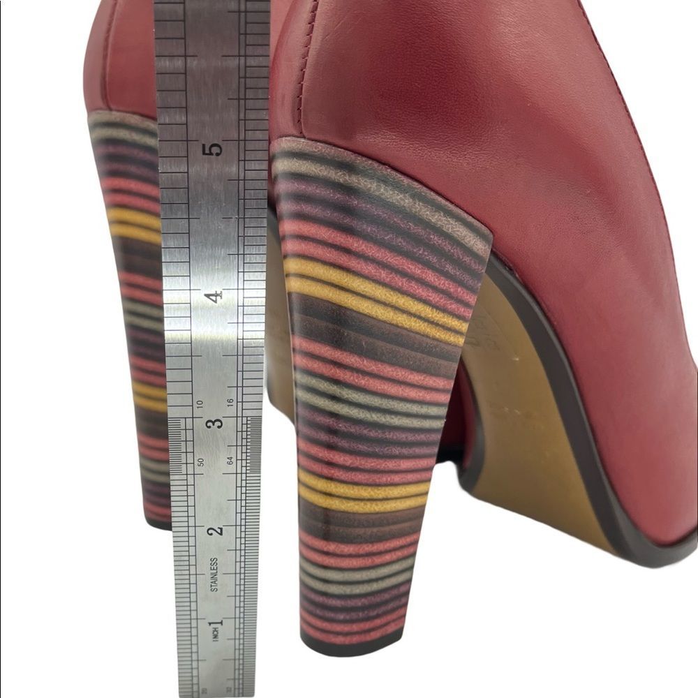 NWOT FENDI Oxblood Leather Pumps w Striped Stack Heel - Picture 5 of 16